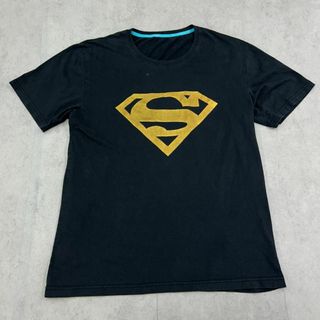 スーパーマン　ヒーロー　ロゴ　トップス　半袖　Tシャツ　古着　ブラック　黒