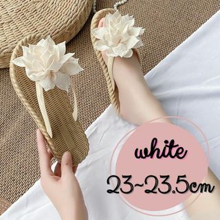 23~23.5cm 白 ホワイト フラワーサンダル ぺたんこサンダル レディース(サンダル)