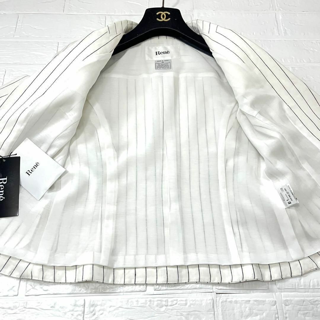 ★美品★ルネ リネン　ストライプ　テーラード　ジャケット　ホワイト René - ☆美品☆ルネ リネン ストライプ テーラード ジャケット