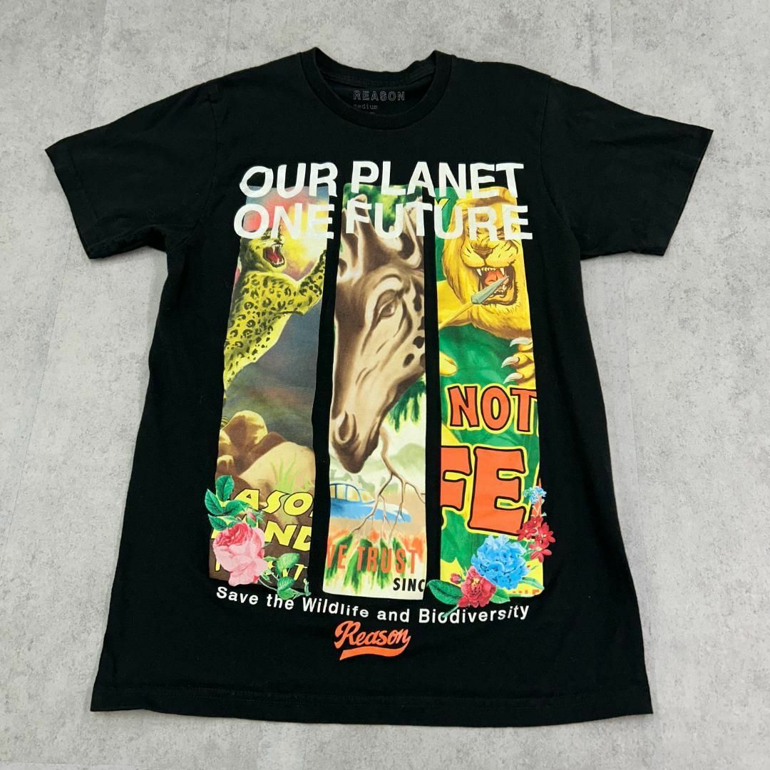 VINTAGE(ヴィンテージ)の動物　アニマル　集合　トップス　半袖　Tシャツ　古着　ブラック　黒　M メンズのトップス(Tシャツ/カットソー(半袖/袖なし))の商品写真