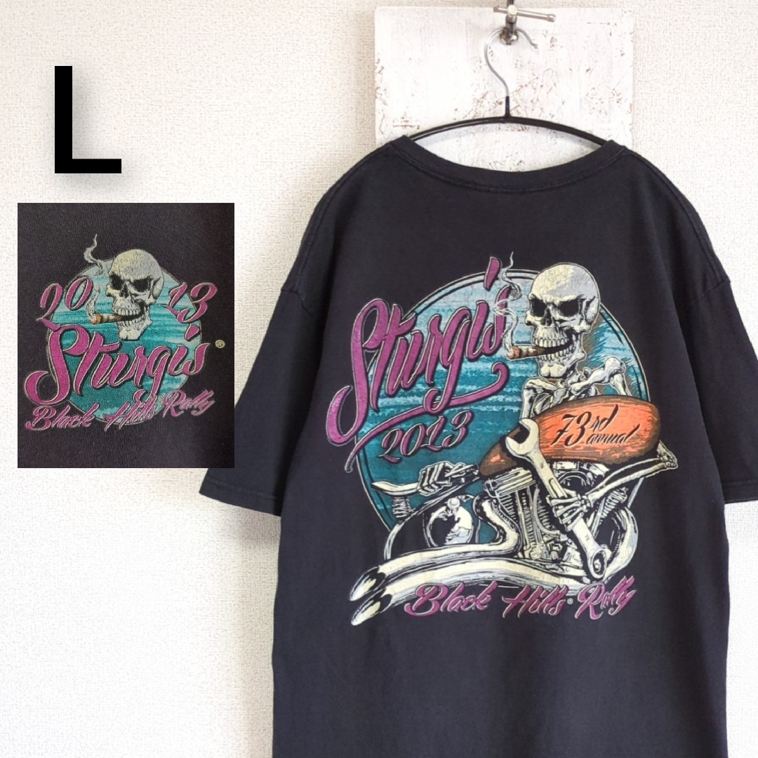 古着　2013　STURGIS　バイカー　Tシャツ　ブラック　L メンズのトップス(Tシャツ/カットソー(半袖/袖なし))の商品写真