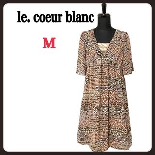 ルクールブラン(le.coeur blanc)の【美品】le. coeur blanc 花柄チュニック膝丈ワンピース 茶系(チュニック)