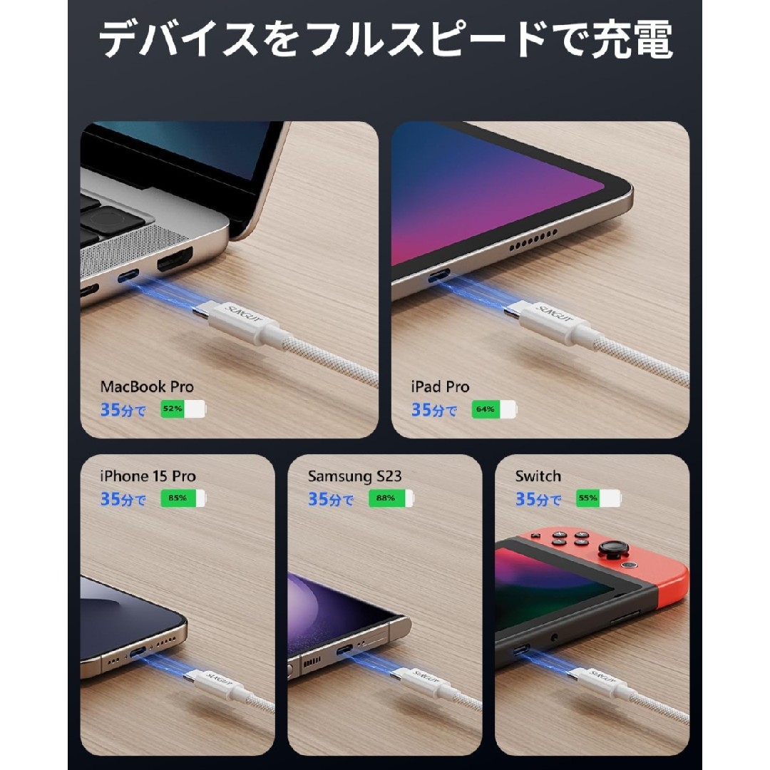 TypeC ケーブル　充電ケーブル　2本セット　1m　急速充電　60W　断線防止 スマホ/家電/カメラのスマートフォン/携帯電話(バッテリー/充電器)の商品写真