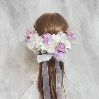ha159 あじさい　 桜　りぼん　髪飾り 成人式 着物 振袖 結婚式 パープル(ヘアピン)