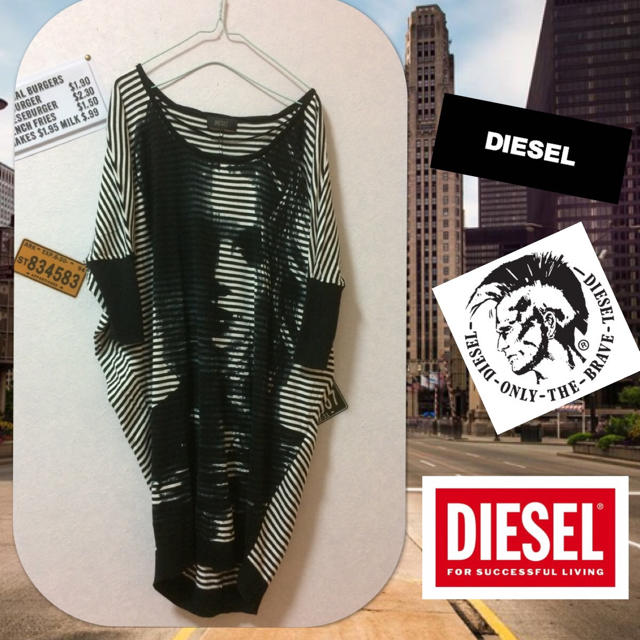 DIESEL(ディーゼル)のDIESEL グラフィック ドルマンボーダーワンピース レディースのワンピース(ミニワンピース)の商品写真