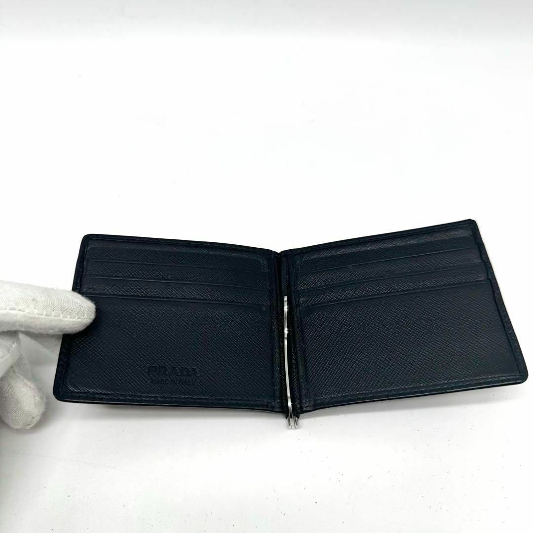✨美品✨プラダ PRADA マネークリップ 折り財布 サフィアーノレザー 黒 PRADA - 【美品・付属品付✨】プラダ マネークリップ 折り財布