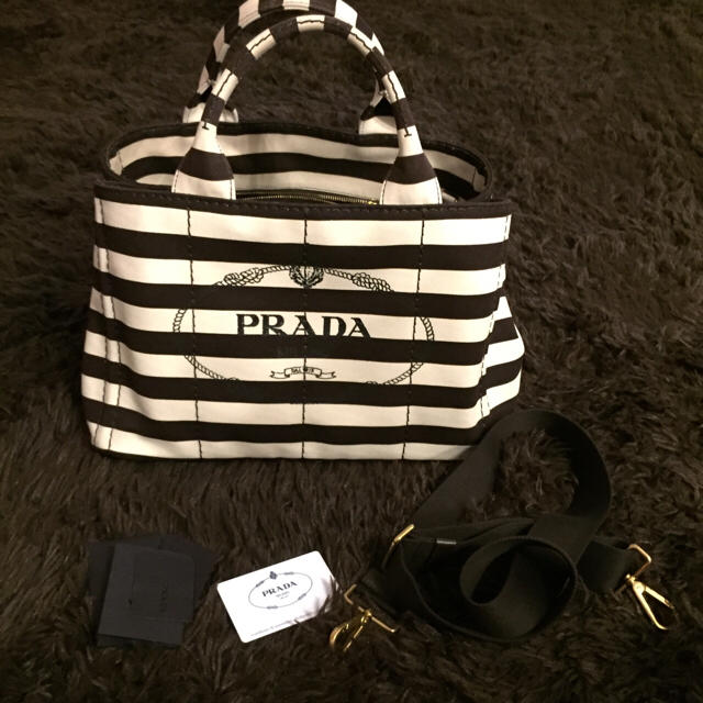 珍しい PRADA 新品未使用美品 トート ボーダー カナパ プラダ - トート