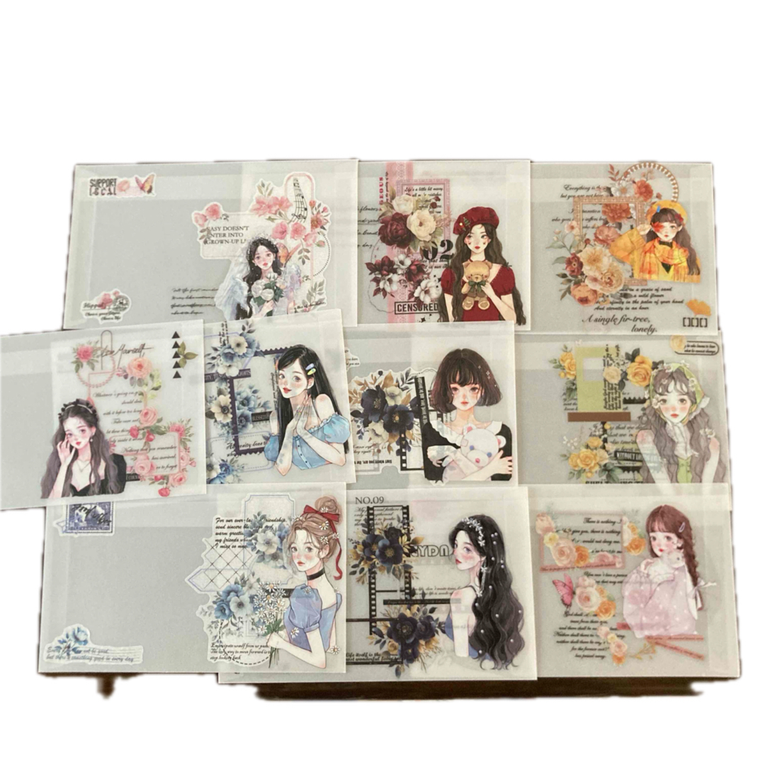 トレーシングペーパー 封筒 女の子コラージュ １０枚セット ハンドメイドの文具/ステーショナリー(カード/レター/ラッピング)の商品写真