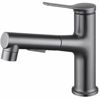 A 洗面蛇口 噴水機能付 グレー シングルレバー 混合 キッチン水栓 引出し式