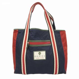 グッチ(GUCCI)の★SALE【5gb1159】グッチ トートバッグ シェリーライン クレスト 189665 ナイロン ネイビー レッド シルバー金具【中古】メンズ レディース ユニセックス(トートバッグ)