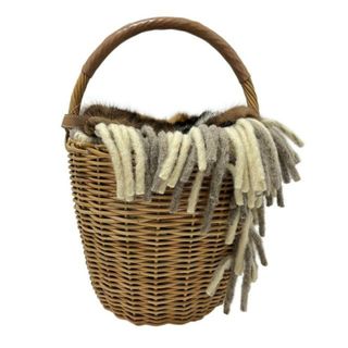 ebagos(エバゴス) ハンドバッグ美品  - ライトブラウン×アイボリー×グレー かごバッグ ウール(ハンドバッグ)