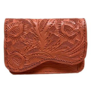 Carving Tribes(カービングトライブス) コインケース美品  - サーモンピンク フラワー(花) レザー(コインケース)