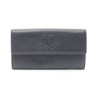 シャネル(CHANEL)のシャネル CHANEL ココマーク ZIP長財布 二つ折り長財布 財布 レザー グレインドカーフスキン レディース ブラック系 【中古】(財布)