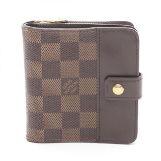 ルイヴィトン(LOUIS VUITTON)のルイ・ヴィトン LOUIS VUITTON コンパクトジップ 二つ折り財布 財布 PVCコーティングキャンバス レザー ダミエ レディース ブラウン系 N61668 【中古】(財布)