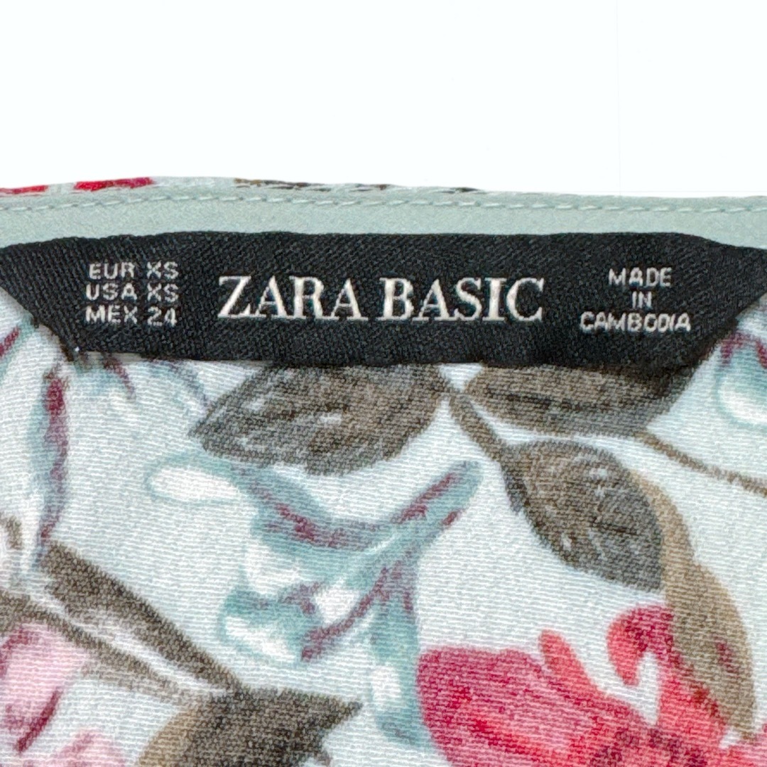 ZARA(ザラ)のZARA ベルト付き 花柄 ノーカラー Vネック シャツワンピース XS レディースのワンピース(ロングワンピース/マキシワンピース)の商品写真