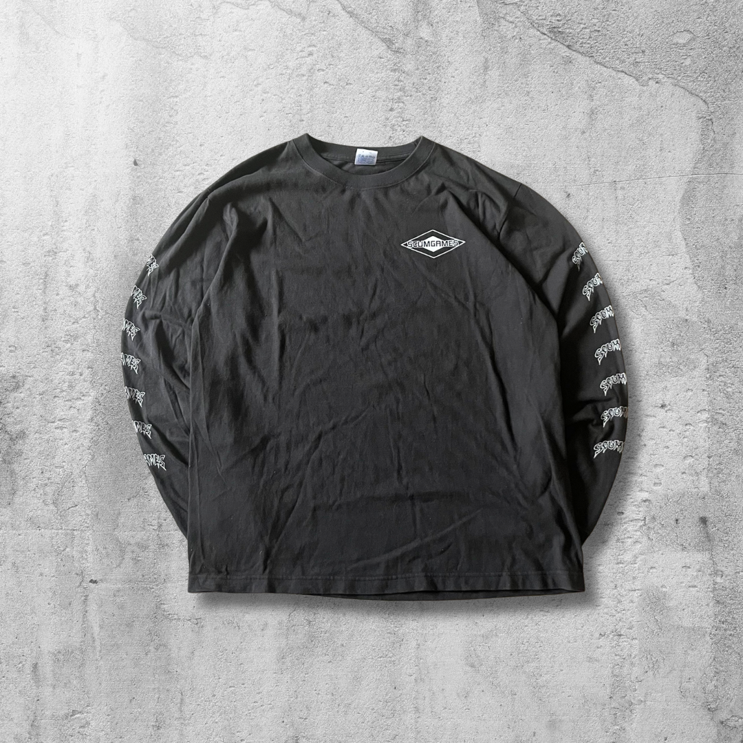 黒 ロンT 長袖Tシャツ 両袖プリント ロゴ ストリート系 メンズ 古着MIX メンズのトップス(Tシャツ/カットソー(七分/長袖))の商品写真