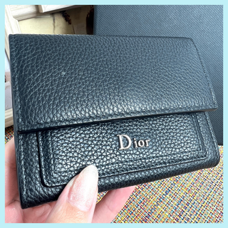 ディオールオム(DIOR HOMME)の✨極美品✨Diorディオールオム　ロゴ　コンパクトウォレット　レザー　ブラック(折り財布)