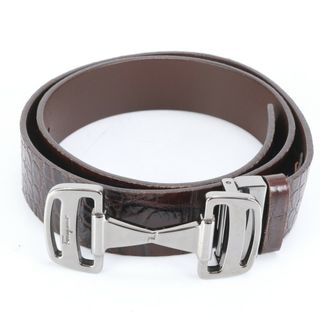 サルヴァトーレフェラガモ(Salvatore Ferragamo)の美品 サルヴァトーレフェラガモ クロコダイル エンボス レザー ベルト シルバー バックル ブラウン ビジネス 紳士 メンズ RRE CI4-2(ベルト)