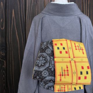 *着物反物*　黄八丈と大島紬　兵児帯  半幅帯　長尺485cm　ハンドメイド(帯)