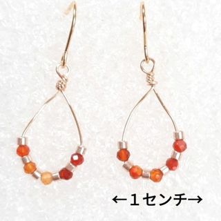小さな小さなフープピアス　オレンジアゲート　サージカルステンレス(ピアス)