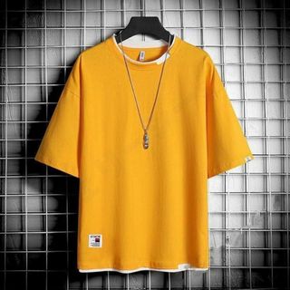 Tシャツ 半袖 メンズ　2XL XXL からし色　オレンジ　カジュアル 五分袖(Tシャツ/カットソー(半袖/袖なし))