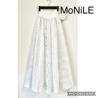SCOT CLUB - 【新品】モニーレ パネルレース ロング フレアスカート ウエストリブ ホワイト