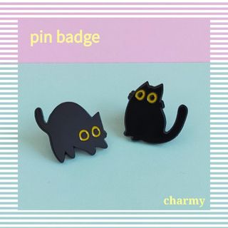 ピンバッジ【２匹のくろねこ】¥300にて追加可能(=^・^=)(ブローチ/コサージュ)