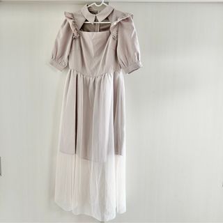 ロング ワンピース ベージュ マキシ丈 ロング丈 フェミニン 半袖