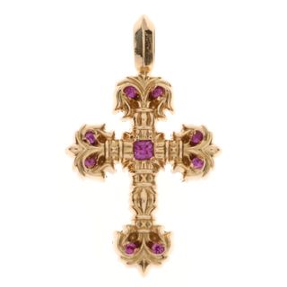 クロムハーツ(Chrome Hearts)のCHROME HEARTS クロムハーツ 22K FILIGREE TINY タイニーフィリグリークロス PAVEピンクサファイア ペンダントトップ ゴールド(ネックレス)