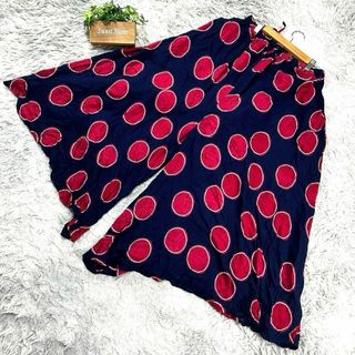 良品❗️【BEPPIN】ドット柄ワイドガウチョパンツ(F)紺色