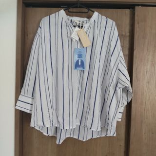スタディオクリップ(STUDIO CLIP)の新品　タグ付き　studio clip  ブラウス　七分　ストライプ　シャツ　L(シャツ/ブラウス(長袖/七分))
