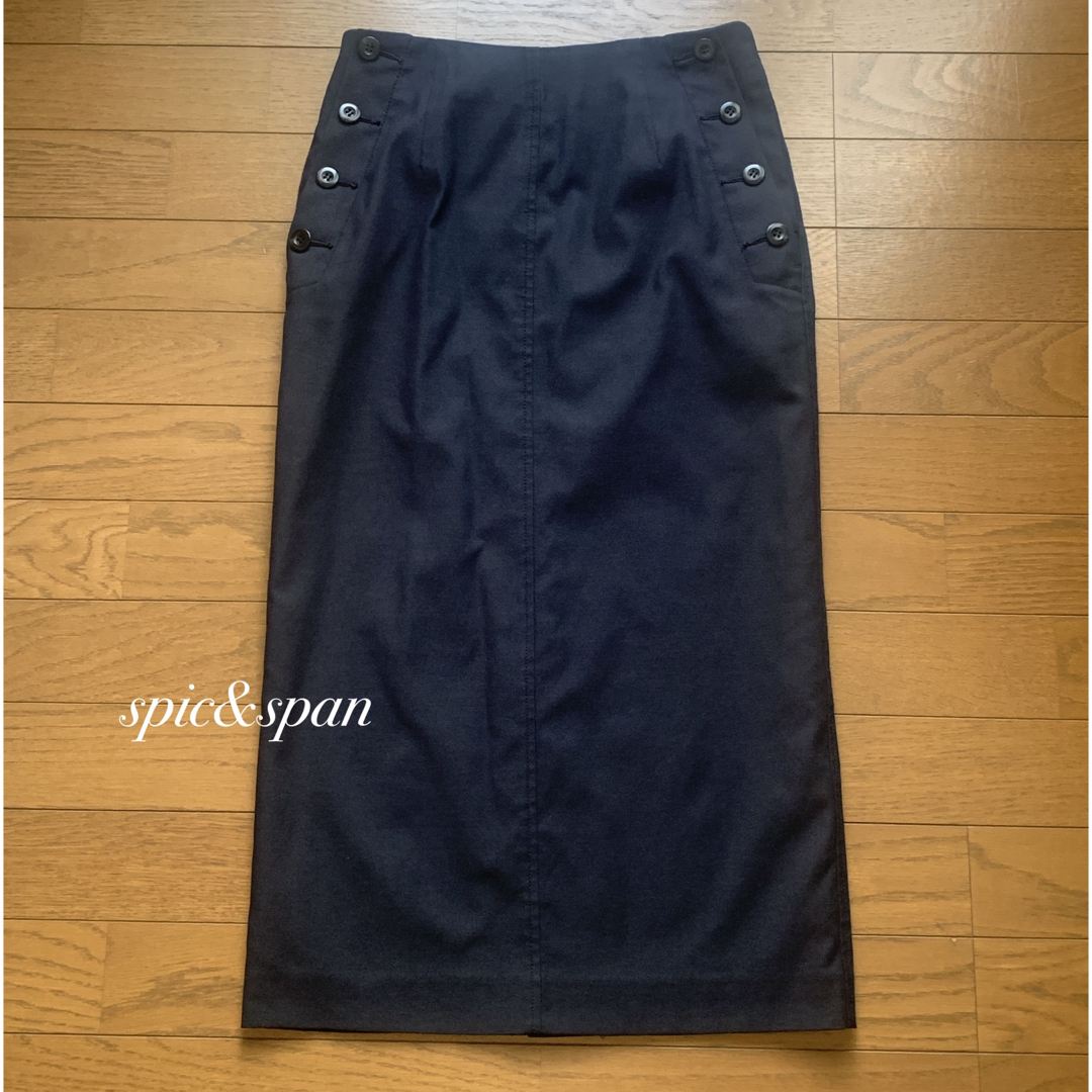 Spick & Span(スピックアンドスパン)のspick&spanネイビーリネン調スカート レディースのスカート(ひざ丈スカート)の商品写真
