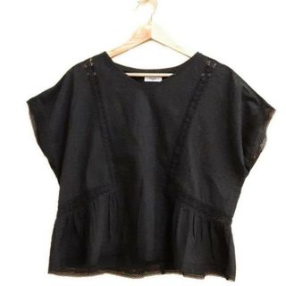 marble SUD(マーブルシュッド) 半袖カットソー レディース美品  - 黒 Vネック/レース/刺繍(カットソー(半袖/袖なし))