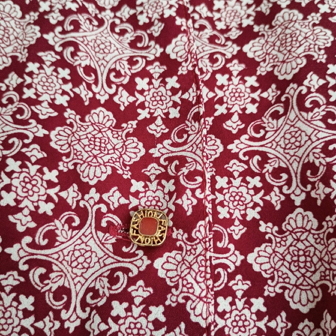 VINTAGE(ヴィンテージ)の【日本製】昭和レトロ　総柄　花柄　スタンドカラー　シフォン　ワンピース　ノースリ レディースのワンピース(ひざ丈ワンピース)の商品写真