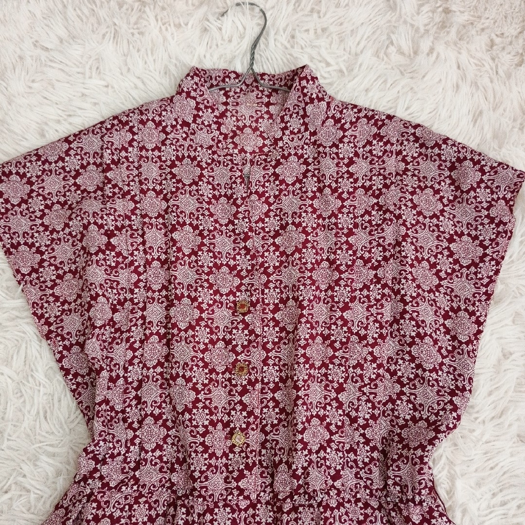 VINTAGE(ヴィンテージ)の【日本製】昭和レトロ　総柄　花柄　スタンドカラー　シフォン　ワンピース　ノースリ レディースのワンピース(ひざ丈ワンピース)の商品写真