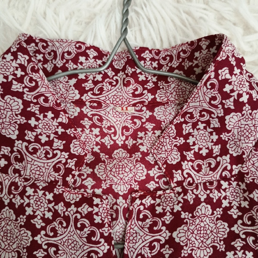 VINTAGE(ヴィンテージ)の【日本製】昭和レトロ　総柄　花柄　スタンドカラー　シフォン　ワンピース　ノースリ レディースのワンピース(ひざ丈ワンピース)の商品写真