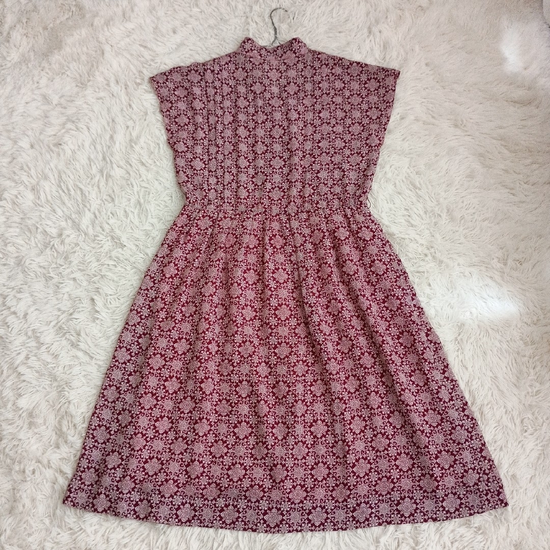 VINTAGE(ヴィンテージ)の【日本製】昭和レトロ　総柄　花柄　スタンドカラー　シフォン　ワンピース　ノースリ レディースのワンピース(ひざ丈ワンピース)の商品写真