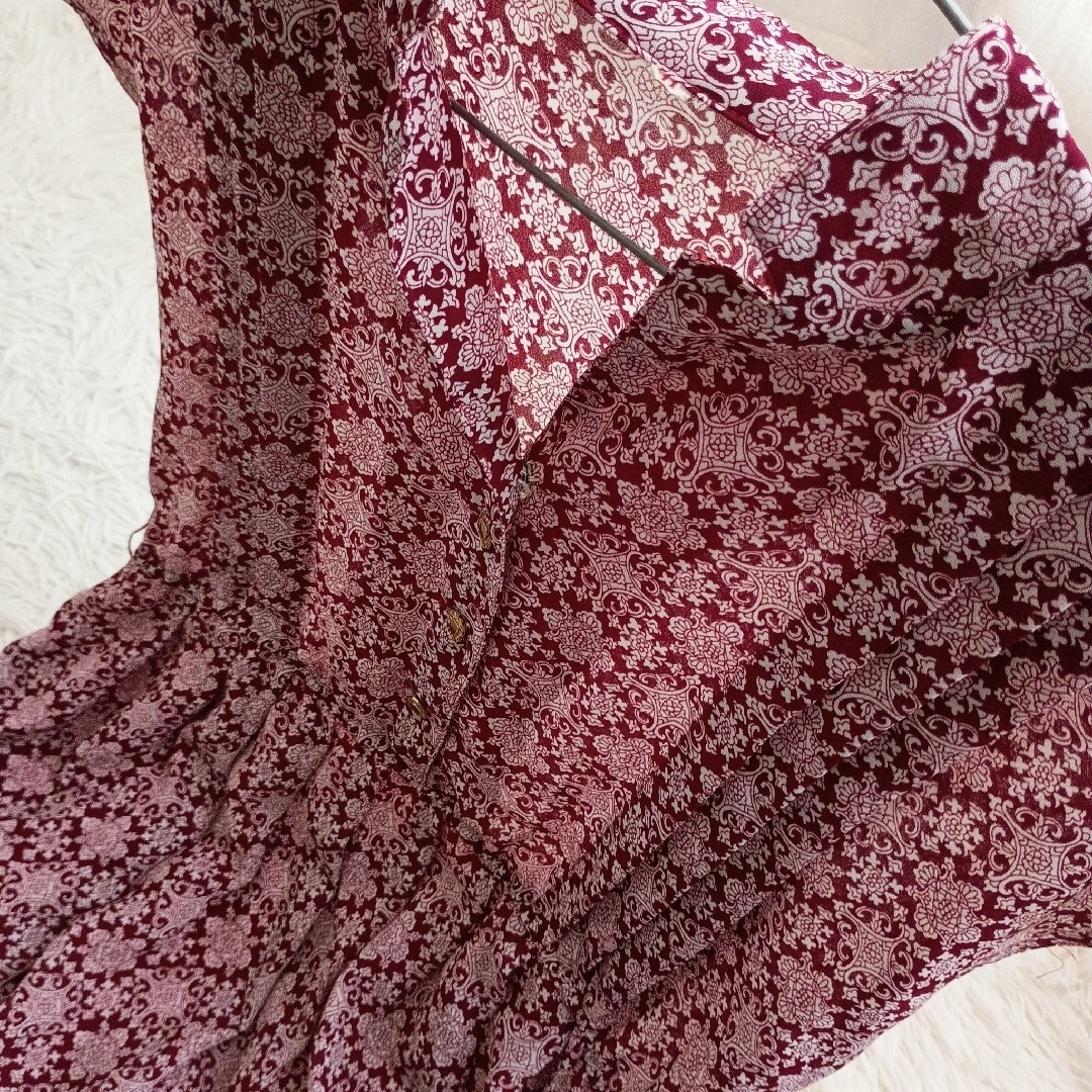 VINTAGE(ヴィンテージ)の【日本製】昭和レトロ　総柄　花柄　スタンドカラー　シフォン　ワンピース　ノースリ レディースのワンピース(ひざ丈ワンピース)の商品写真