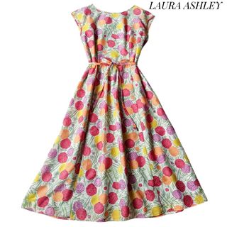 LAURA ASHLEY - 【ローラアシュレイ】美品 フラワープリントワンピース 9号 フレンチスリーブ