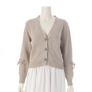 フォクシー(FOXEY)のフォクシー リネン MAREI リボン調スリーブ カーディガン トップス 44139 ベージュ 40【中古】(カーディガン)
