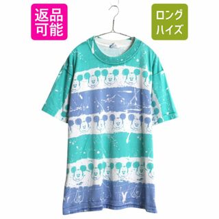 80s USA製 ミッキー オールオーバー プリント Tシャツ メンズ レディース L 程/ ヴィンテージ キャラクター ディズニー オフィシャル 総柄(Tシャツ/カットソー(半袖/袖なし))