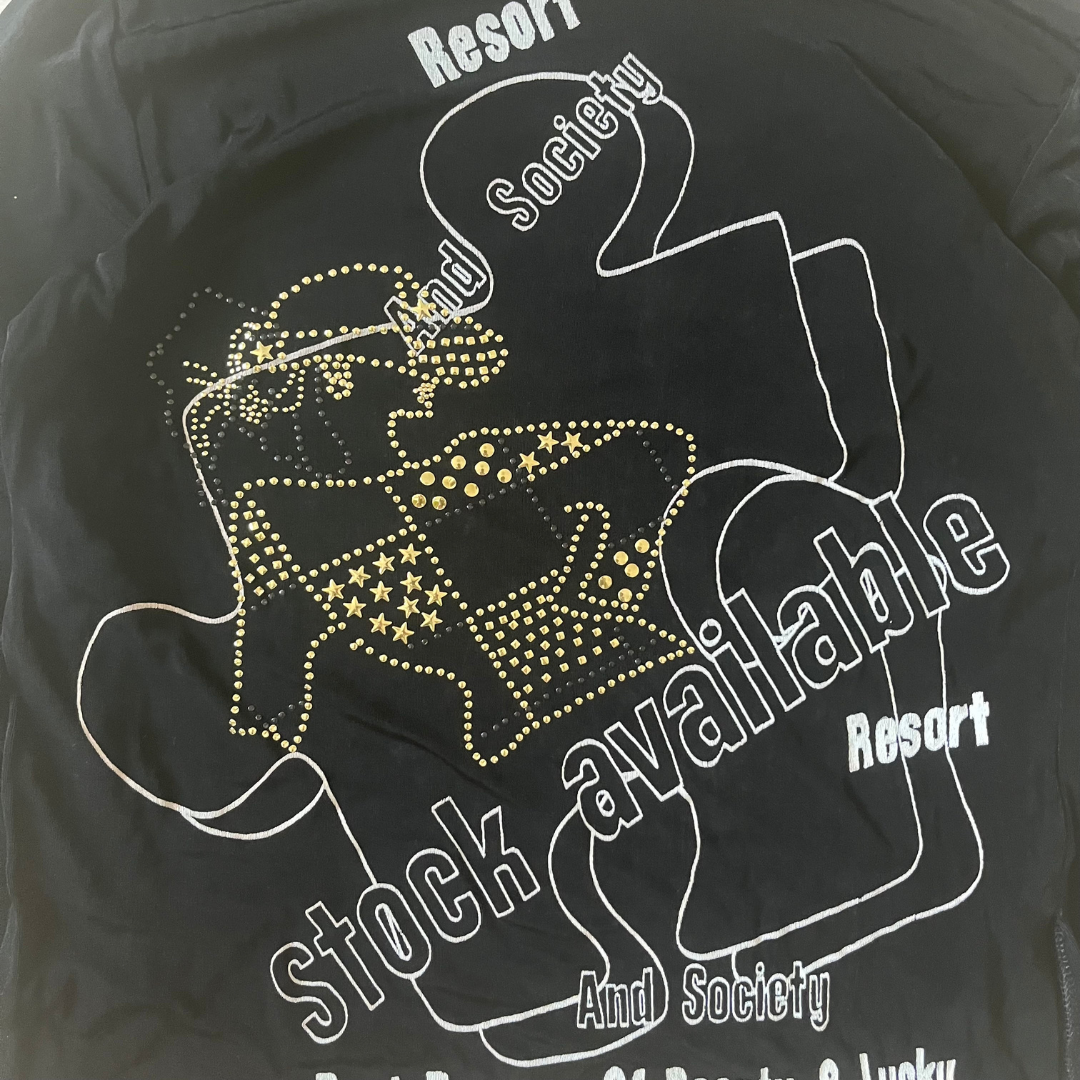 レディース ロンT 黒 バックプリント ラインストーン入り 個性派トップス レディースのトップス(Tシャツ(長袖/七分))の商品写真