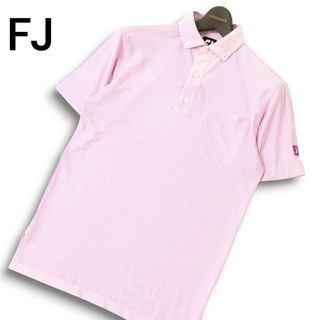 FJ FOOT JOY フットジョイ ゴルフ 春夏 ロゴ刺繍★ 半袖 ボタンダウン ストライプ ポロシャツ Sz.M メンズ(ウエア)