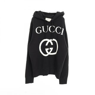 グッチ(GUCCI)のグッチ GUCCI インターロッキングG パーカー 衣料品 トップス コットン メンズ ブラック系 / ホワイト系 475374 【中古】(パーカー)
