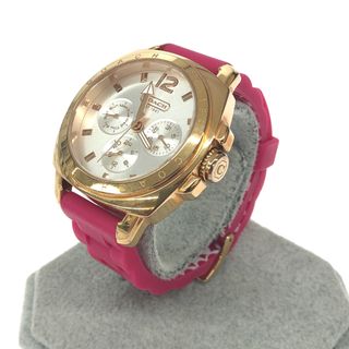 コーチ(COACH)のCOACH コーチ  腕時計   ゴールド×フューシャ SS×シリコン レディース クロノグラフ　240001150032(腕時計)
