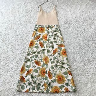 MUVEIL - ミュベール ニット 切り替え キャミワンピース マキシ 花柄 ドッキング フレア
