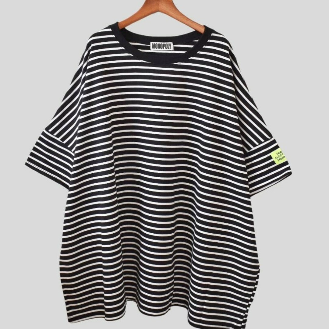 レディース tシャツ ボーダー ドロップショルダー ビッグシルエット 半袖 レディースのトップス(Tシャツ(半袖/袖なし))の商品写真