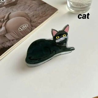黒猫　バレッタ　ヘアクリップ 猫　動物　髪留め　バンスクリップ　犬　韓国(バレッタ/ヘアクリップ)