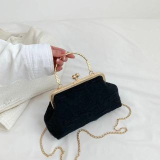 がま口 チュールバック 2WAY 和装 結婚式 フォーマル ハンドバッグ 黒(ハンドバッグ)