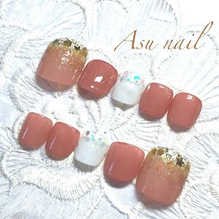 フットネイルチップ　ゴールドグラデネイル　ピンク(ネイルチップ)